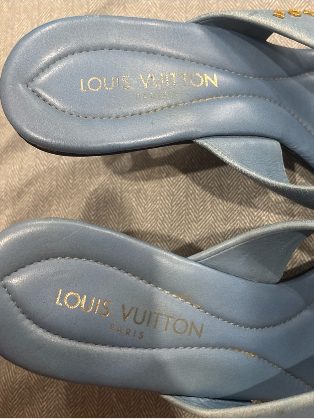 Louis Vuitton Light Blue Leather Crisscross Slide Sandals - Picture 3 of 9